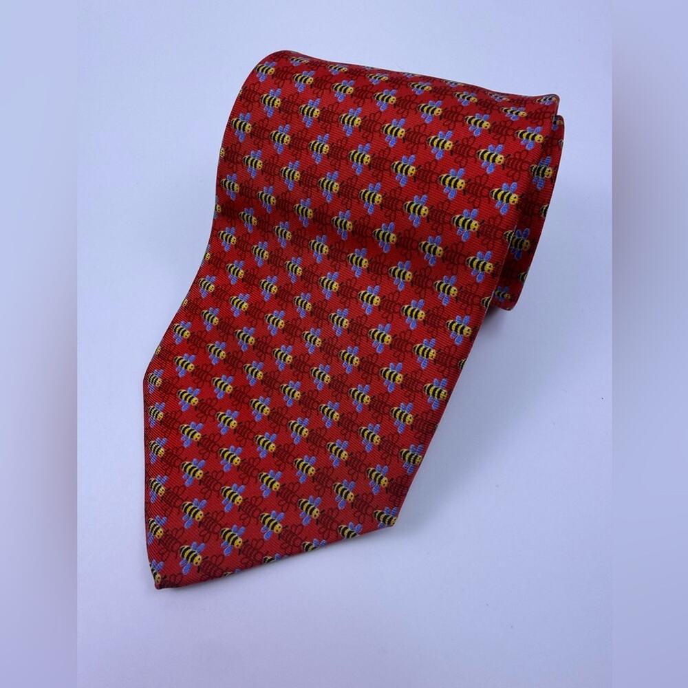 Robert Talbott for Nordstrom Red 100% Silk Bee Print Tie – Made in USA